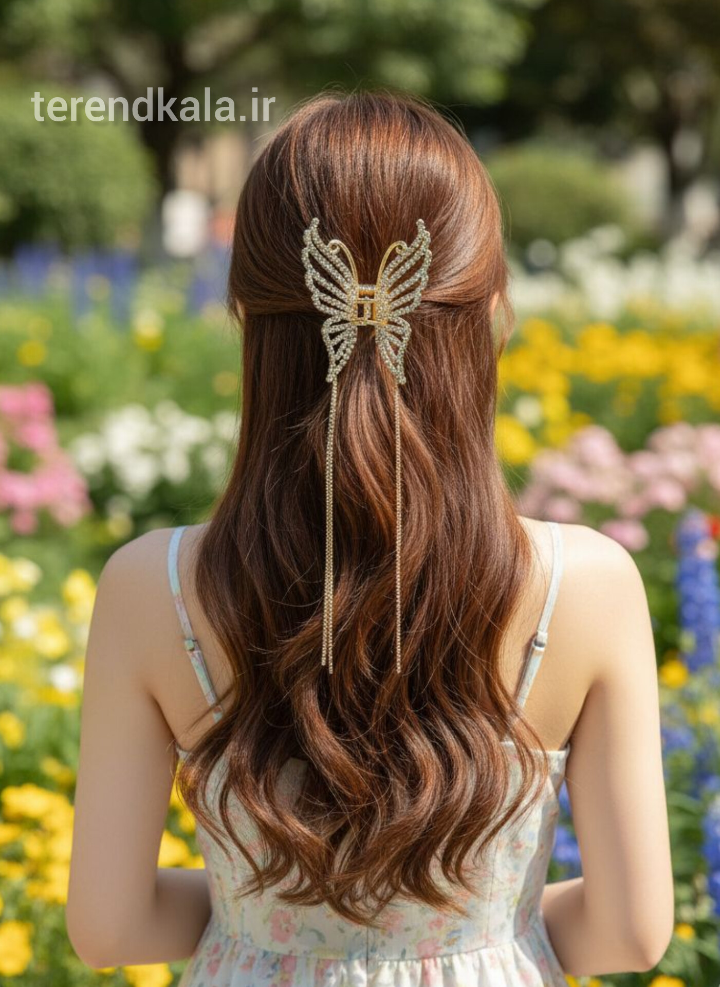 کلیپس مجلسی پروانه آویز بلند فول نگین